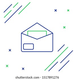 Blue and green line Envelope icon isolated on white background. Email message letter symbol. Colorful outline concept. Vector Illustration