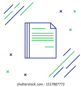 Blue and green line File document icon isolated on white background. Checklist icon. Business concept. Colorful outline concept. Vector Illustration