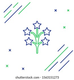 Blue and green line Fireworks icon isolated on white background. Concept of fun party. Explosive pyrotechnic symbol. Colorful outline concept. Vector Illustration