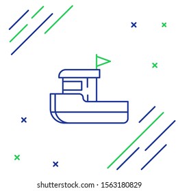Blue and green line Fishing boat icon isolated on white background. Colorful outline concept. Vector Illustration