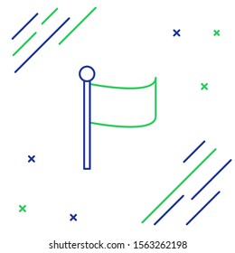 Blue and green line Flag icon isolated on white background. Location marker symbol. Colorful outline concept. Vector Illustration
