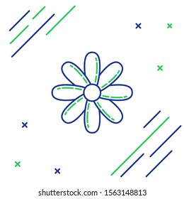 Blue and green line Flower icon isolated on white background. Sweet natural food. Colorful outline concept. Vector Illustration