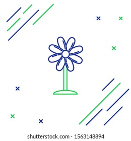 Blue and green line Flower icon isolated on white background. Sweet natural food. Colorful outline concept. Vector Illustration