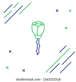Blue and green line Flower rose icon isolated on white background. Colorful outline concept. Vector Illustration