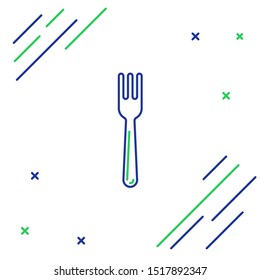 Blue and green line Fork icon isolated on white background. Cutlery symbol. Colorful outline concept. Vector Illustration