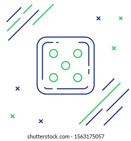 Blue and green line Game dice icon isolated on white background. Casino gambling. Colorful outline concept. Vector Illustration