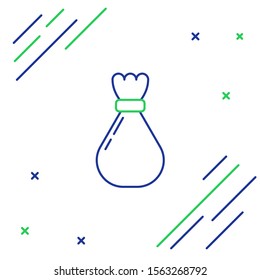 Blue and green line Garbage bag icon isolated on white background. Colorful outline concept. Vector Illustration