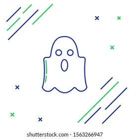 Blue and green line Ghost icon isolated on white background. Happy Halloween party. Colorful outline concept. Vector Illustration