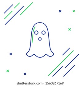 Blue and green line Ghost icon isolated on white background. Happy Halloween party. Colorful outline concept. Vector Illustration