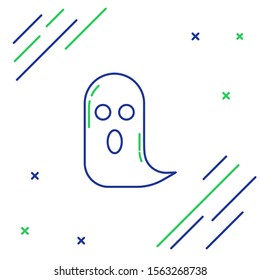 Blue and green line Ghost icon isolated on white background. Happy Halloween party. Colorful outline concept. Vector Illustration