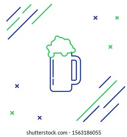 Blue and green line Glass of beer icon isolated on white background. Colorful outline concept. Vector Illustration