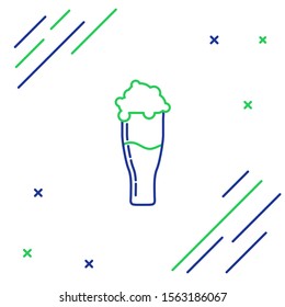 Blue and green line Glass of beer icon isolated on white background. Colorful outline concept. Vector Illustration