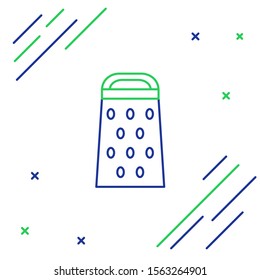 Blue and green line Grater icon isolated on white background. Kitchen symbol. Cooking utensil. Cutlery sign. Colorful outline concept. Vector Illustration