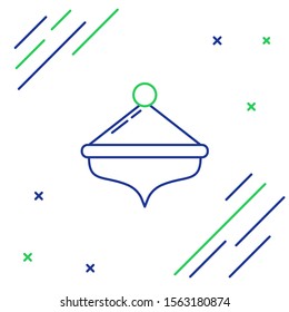 Blue and green line Hanukkah dreidel icon isolated on white background. Colorful outline concept. Vector Illustration