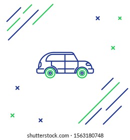 Blue and green line Hatchback car icon isolated on white background. Colorful outline concept. Vector Illustration