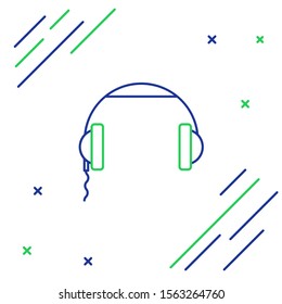 Blue and green line Headphones icon isolated on white background. Earphones sign. Concept for listening to music, service, communication and operator. Colorful outline concept. Vector Illustration