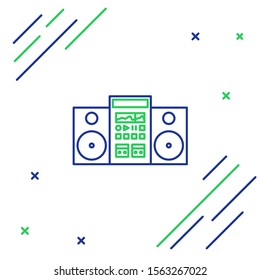 Blue and green line Home stereo with two speakers icon isolated on white background. Music system. Colorful outline concept. Vector Illustration