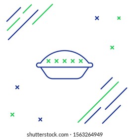 Blue and green line Homemade pie icon isolated on white background. Colorful outline concept. Vector Illustration