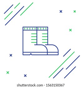 Blue and green line Hunter boots icon isolated on white background. Colorful outline concept. Vector Illustration