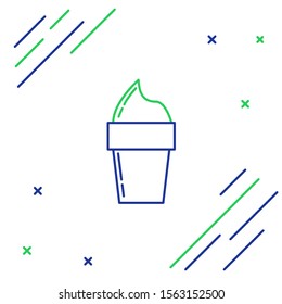 Blue and green line Ice cream in waffle cone icon isolated on white background. Sweet symbol. Colorful outline concept. Vector Illustration