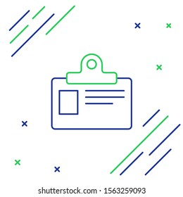 Blue and green line Identification badge icon isolated on white background. It can be used for presentation, identity of the company, advertising. Colorful outline concept. Vector Illustration
