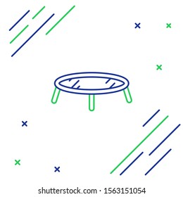 Blue and green line Jumping trampoline icon isolated on white background. Colorful outline concept. Vector Illustration