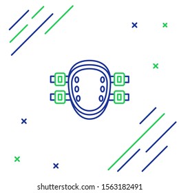 Blue and green line Knee pads icon isolated on white background. Extreme sport. Sport equipment. Skateboarding, bicycle, roller skating protective gear. Colorful outline concept. Vector Illustration