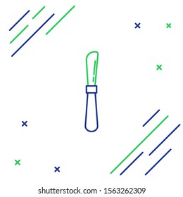 Blue and green line Knife icon isolated on white background. Cutlery symbol. Colorful outline concept. Vector Illustration