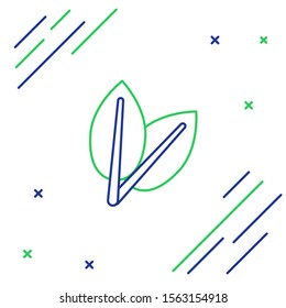 Blue and green line Leafs icon isolated on white background. Fresh natural product symbol. Colorful outline concept. Vector Illustration