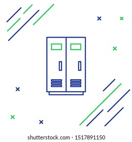Blue and green line Locker or changing room for football, basketball team or workers icon isolated on white background. Colorful outline concept. Vector Illustration