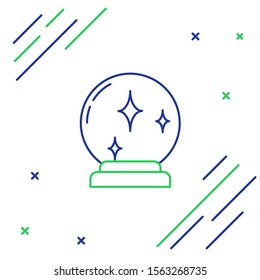 Blue and green line Magic ball icon isolated on white background. Crystal ball. Colorful outline concept. Vector Illustration