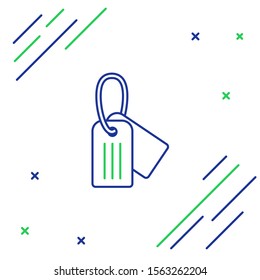 Blue and green line Military dog tag icon isolated on white background. Identity tag icon. Army sign. Colorful outline concept. Vector Illustration