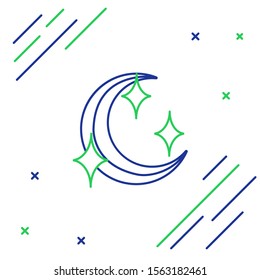 Blue and green line Moon and stars icon isolated on white background. Colorful outline concept. Vector Illustration