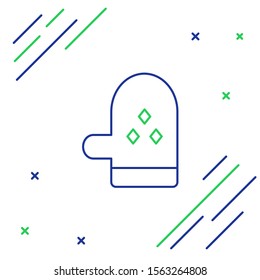 Blue and green line Oven glove icon isolated on white background. Kitchen potholder sign. Cooking glove. Colorful outline concept. Vector Illustration
