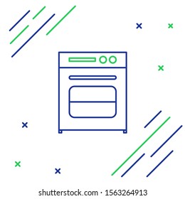 Blue and green line Oven icon isolated on white background. Stove gas oven sign. Colorful outline concept. Vector Illustration