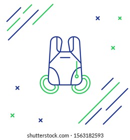 Blue and green line Parachute icon isolated on white background. Extreme sport. Sport equipment. Colorful outline concept. Vector Illustration
