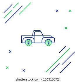 Blue and green line Pickup truck icon isolated on white background. Colorful outline concept. Vector Illustration