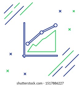 Blue and green line Pie chart infographic icon isolated on white background. Diagram chart sign. Colorful outline concept. Vector Illustration