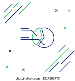 Blue and green line Pie chart infographic icon isolated on white background. Diagram chart sign.  Colorful outline concept. Vector Illustration