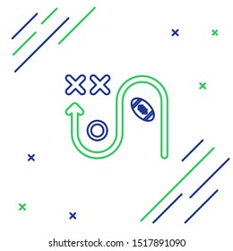 Blue and green line Planning strategy concept icon isolated on white background. Soccer or american football cup formation and tactic. Colorful outline concept. Vector Illustration