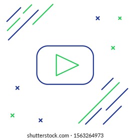 Blue and green line Play icon isolated on white background. Colorful outline concept. Vector Illustration