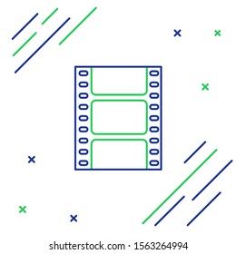 Blue and green line Play Video icon isolated on white background. Film strip sign. Colorful outline concept. Vector Illustration