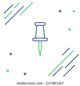 Blue and green line Push pin icon isolated on white background. Thumbtacks sign. Colorful outline concept. Vector Illustration
