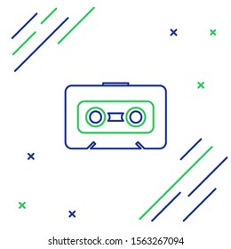 Blue and green line Retro audio cassette tape icon isolated on white background. Colorful outline concept. Vector Illustration