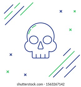 Blue and green line Skull icon isolated on white background. Happy Halloween party. Colorful outline concept. Vector Illustration