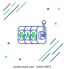 Blue and green line Slot machine icon isolated on white background. Colorful outline concept. Vector Illustration