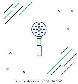 Blue and green line Spatula icon isolated on white background. Kitchen spatula icon. BBQ spatula sign. Barbecue and grill tool. Colorful outline concept. Vector Illustration