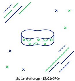 Blue and green line Sponge icon isolated on white background. Wisp of bast for washing dishes. Cleaning service concept. Colorful outline concept. Vector Illustration