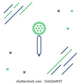 Blue and green line Strainer spoon icon isolated on white background. Colorful outline concept. Vector Illustration