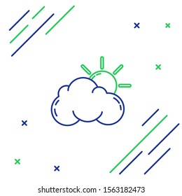 Blue and green line Sun and cloud weather icon isolated on white background. Colorful outline concept. Vector Illustration